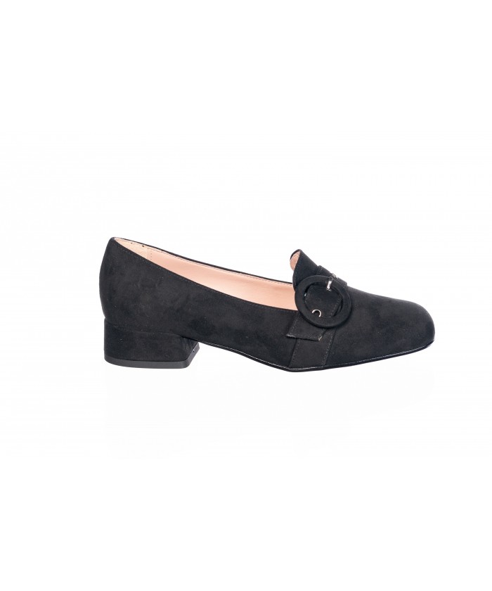 Mocassin : Daim Noir à Boucle et Petit Talon