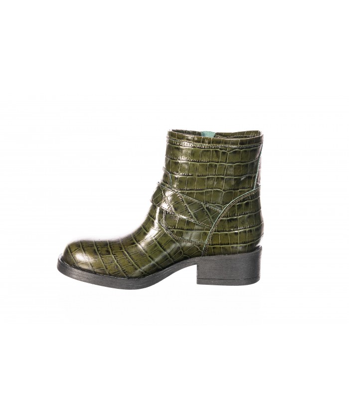 Bottine Chrysie Cuir Croco Verni Vert Bride