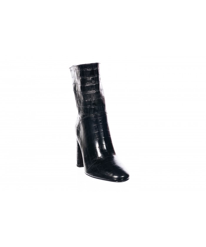Bottine Mimiche Croco Noir Bout Rond Talon Carr