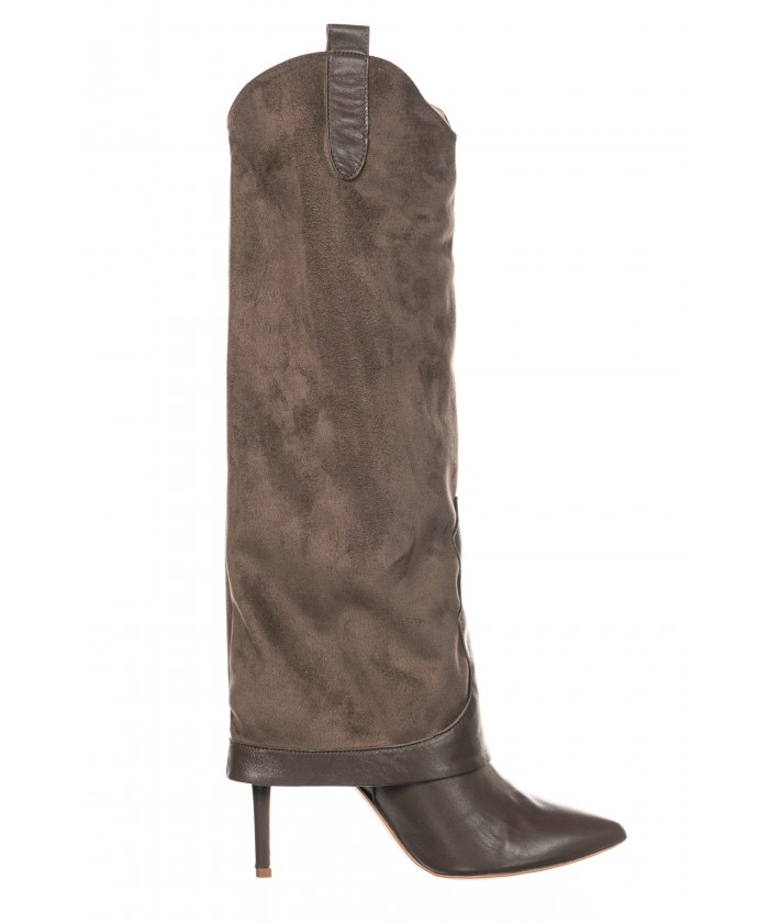 Botte Bibiche : Cuir & Daim Taupe