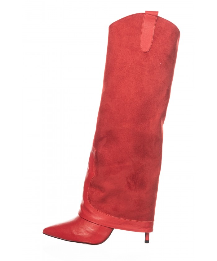 Botte Bibiche : Cuir & Daim Rouge