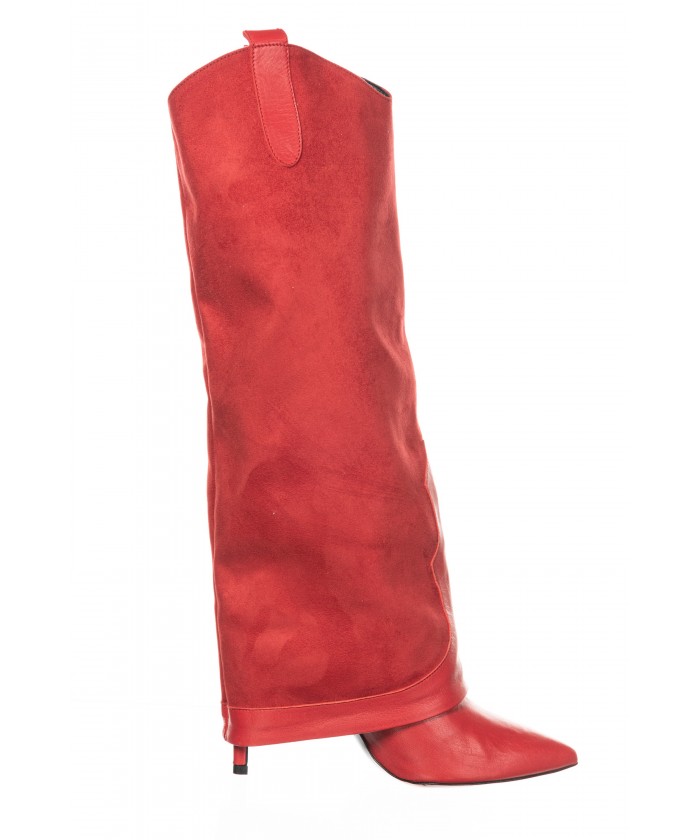 Botte Bibiche : Cuir & Daim Rouge