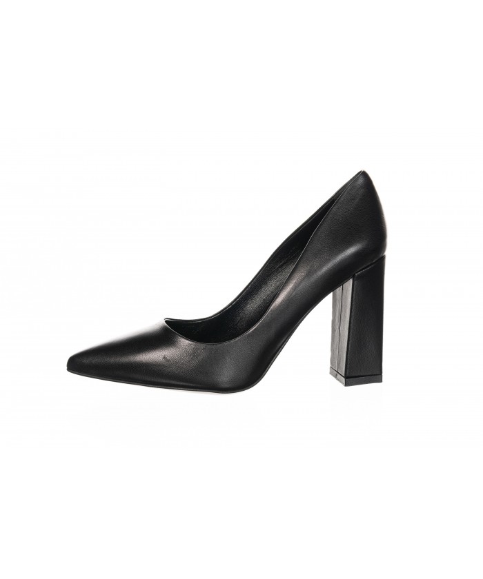 Escarpin Cuir Noir à Bout Pointu & Talon Carré