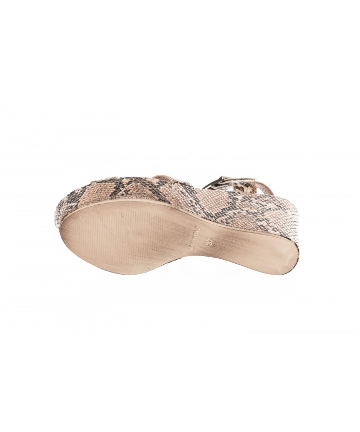 SANDALE COMPENSEE CUIR PYTHON CAMEL