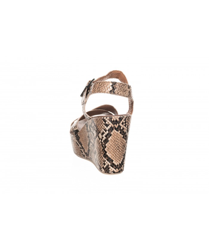 SANDALE COMPENSEE CUIR PYTHON CAMEL