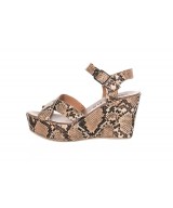 SANDALE COMPENSEE CUIR PYTHON CAMEL