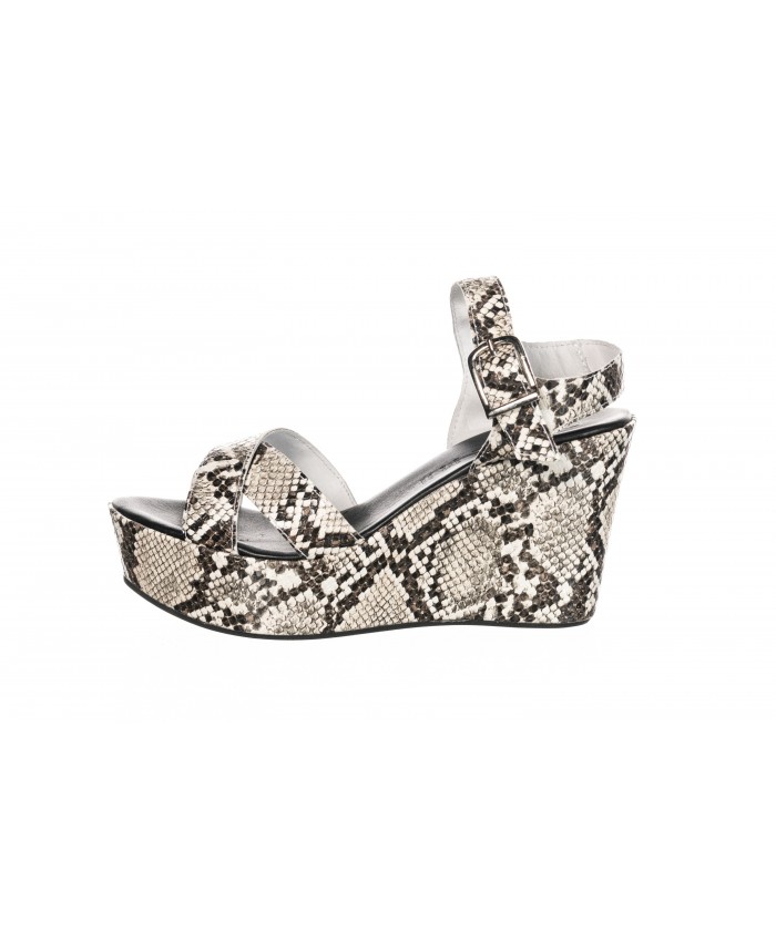 SANDALE COMPENSEE CUIR PYTHON BIANCO