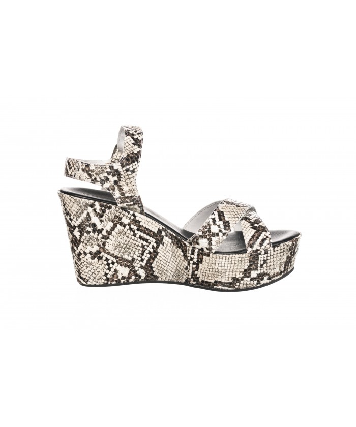SANDALE COMPENSEE CUIR PYTHON BIANCO