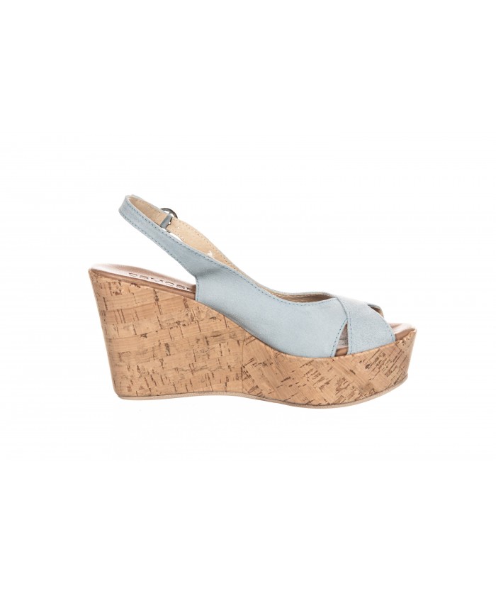 SANDALE COMPENSEE DAIM BLEU PASTEL