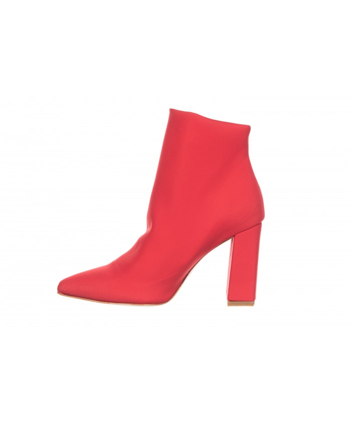 Bottine Lyli Tissu Lycra Rouge a Bout Pointu Talon Carre