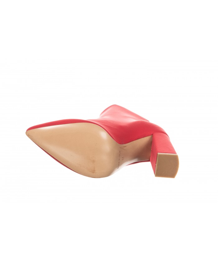 Bottine Lyli Tissu Lycra Rouge a Bout Pointu Talon Carre