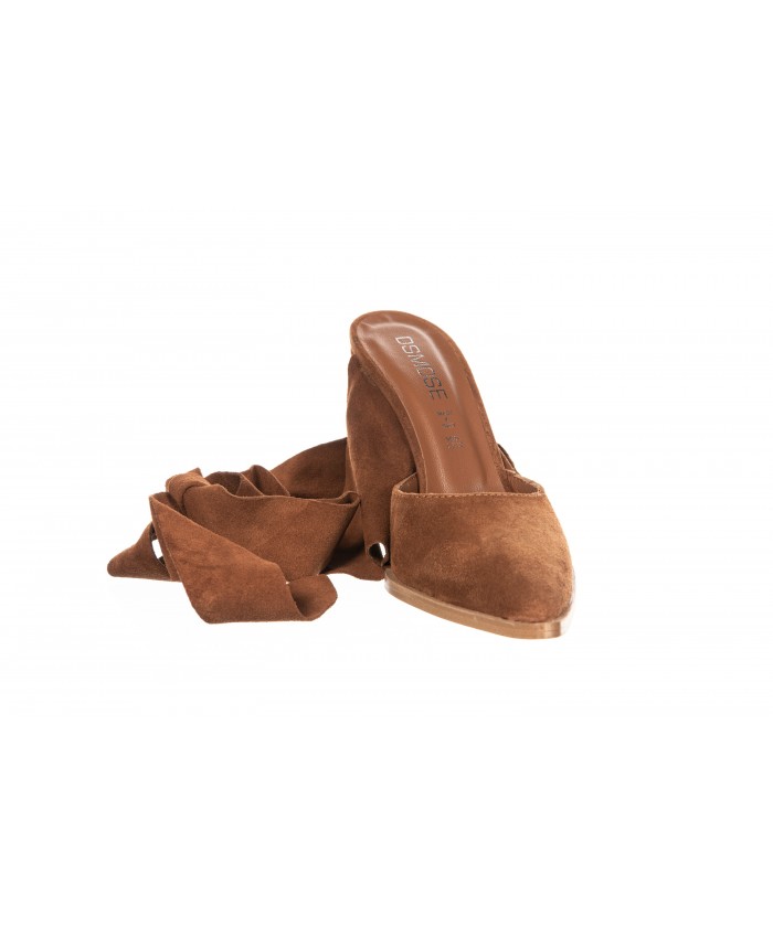 Mule talon carr daim camel bride nouer cheville all made in italy