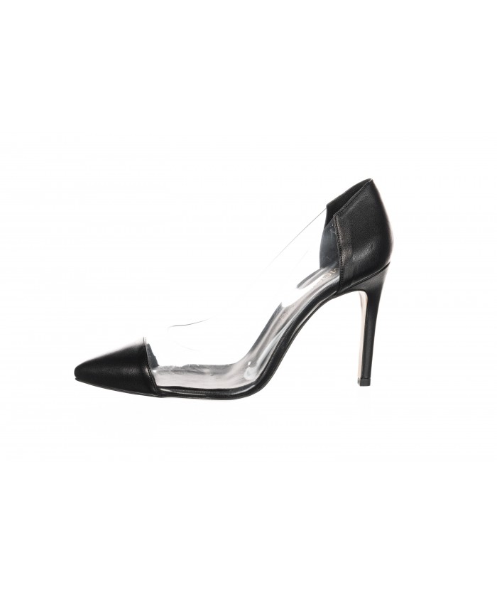 escarpin cuir noir a talon & plexi