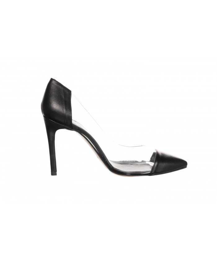 Escarpin Ladies Cuir Noir Plexi a Talon