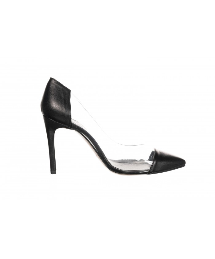 escarpin cuir noir a talon & plexi