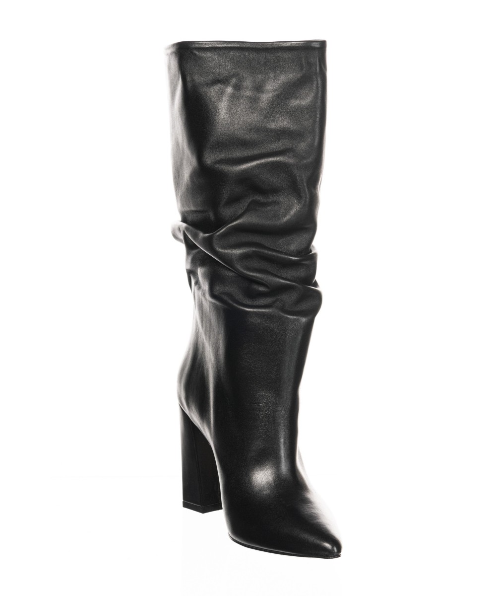 Bottes Plissé Cuir noir à Talon Rectangulaire signée Osmose Shoes