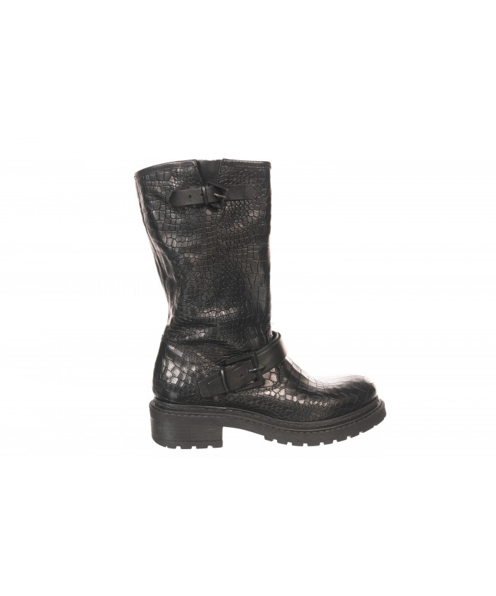 Bottine Cuir Croco Noir