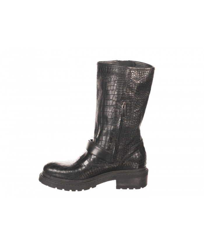 Bottine Cuir Croco Noir