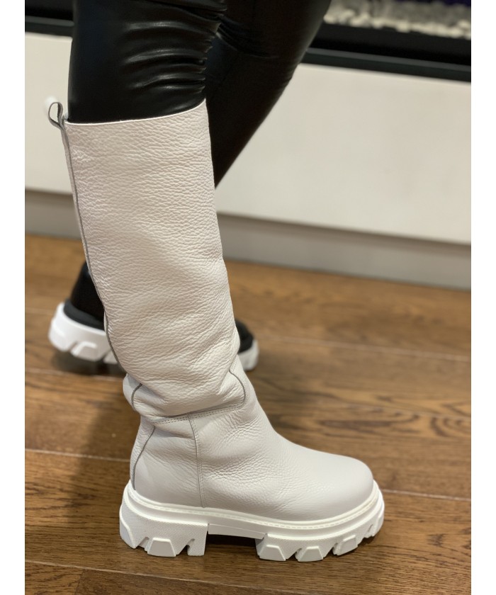 BOTTE BIKER CUIR BLANC