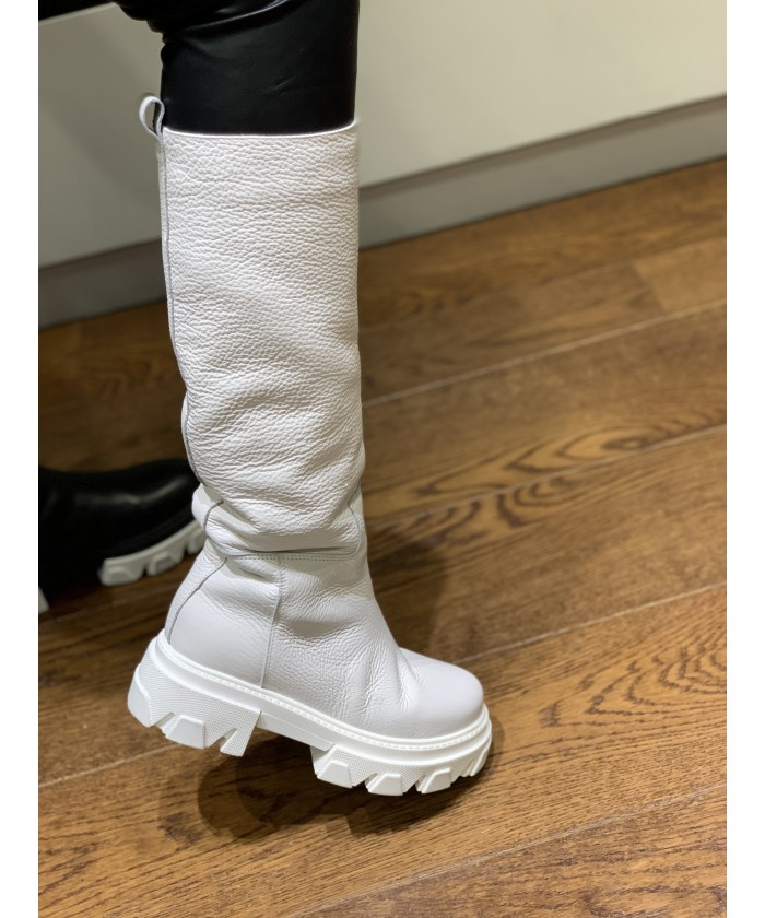 BOTTE BIKER CUIR BLANC