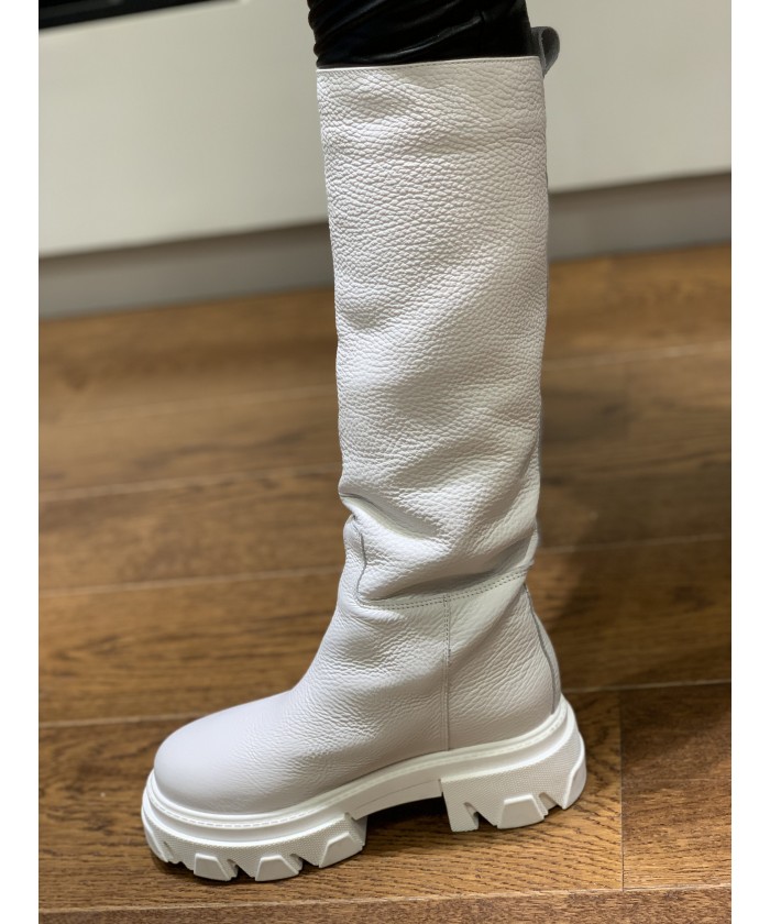 BOTTE BIKER CUIR BLANC