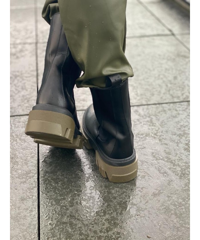 LARA BOTTINE CHELSEA NOIR ET VERT MILITAIRE