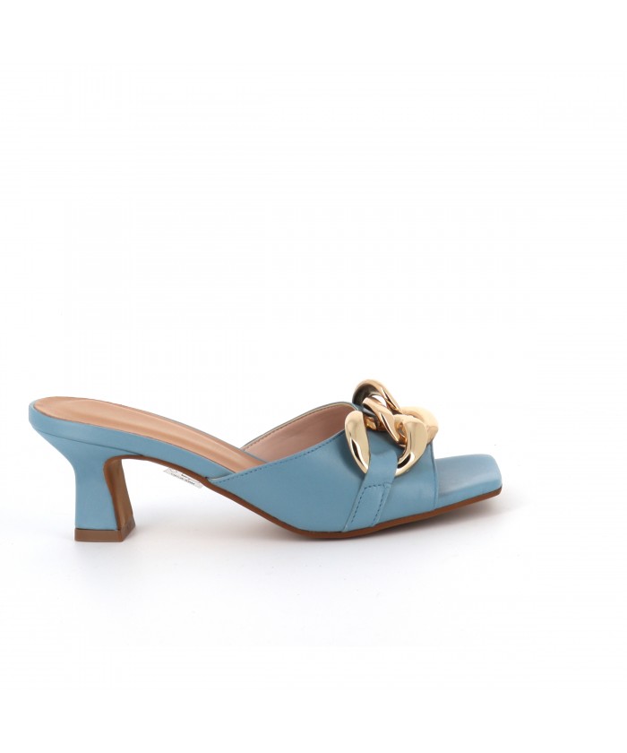 Mule Chaina cuir bleu ciel