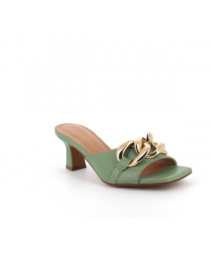 Mule Chaina cuir vert pastel