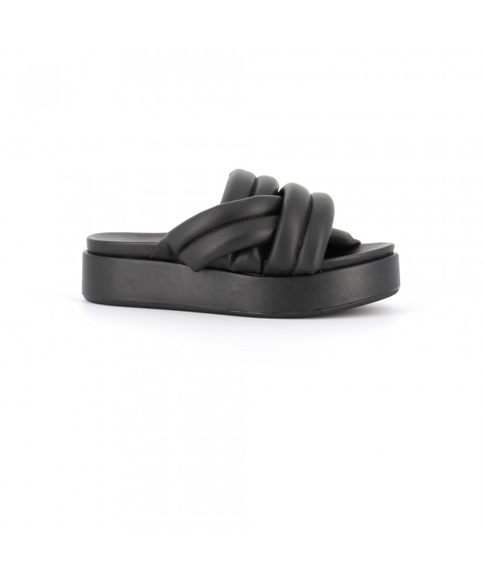 BIBI SANDALE PLATE CUIR NOIR