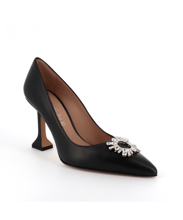 ESCARPIN HUDA STRASS CUIR NOIR