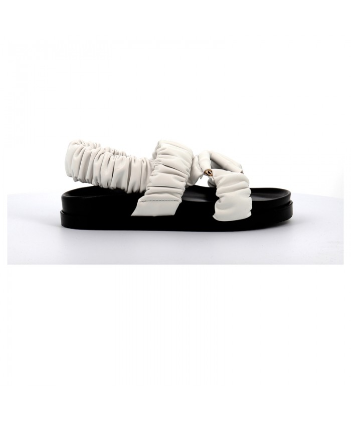 SANDALE CUIR BLANC PLISSEE