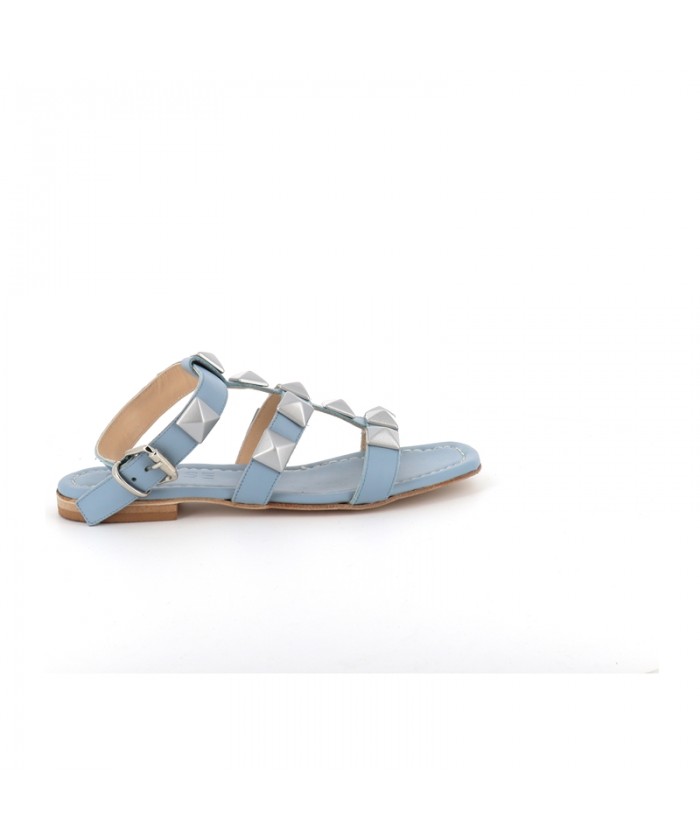 SANDALE NAWEL CUIR BLEU CLOUTE