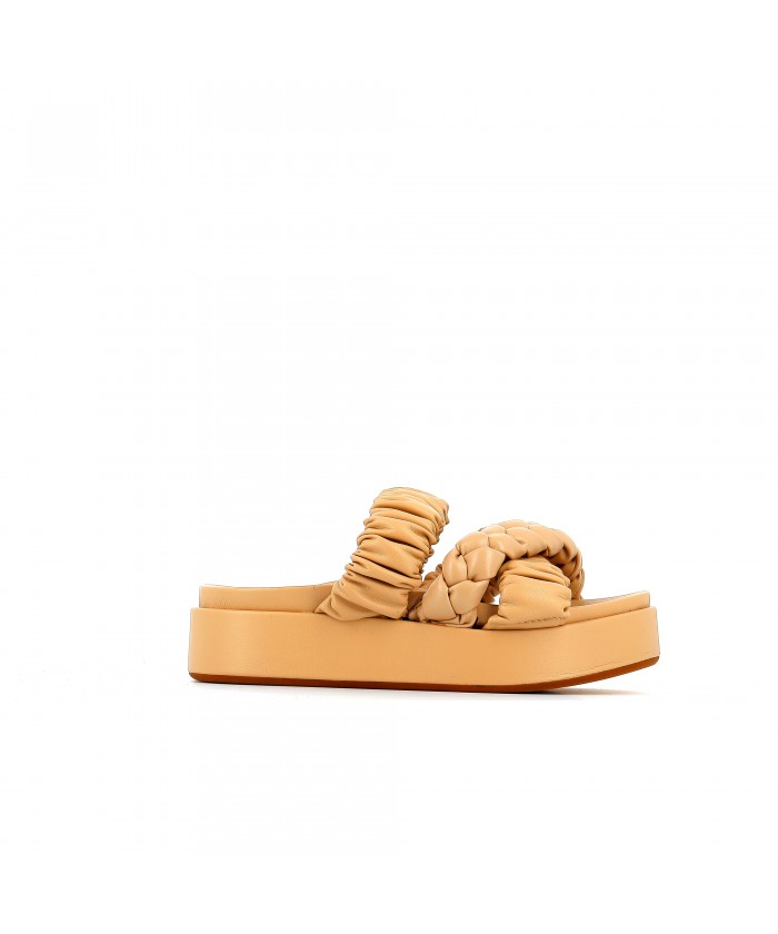 SANDALE DEA CUIR BEIGE TRESSEE