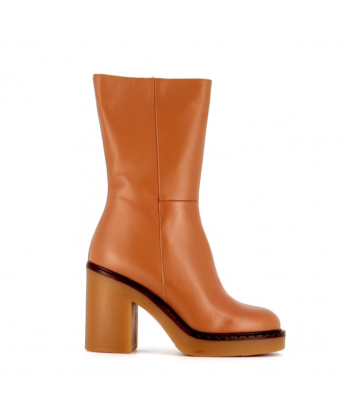 BOTTINE STELLA CUIR CAMEL...