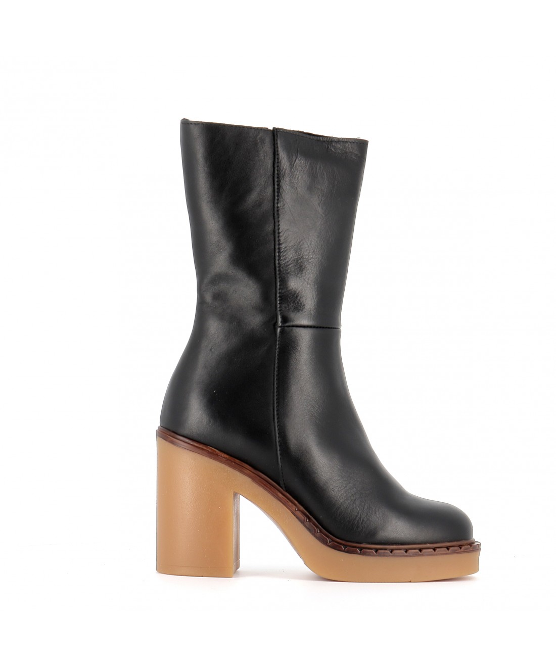Bottines En Cuir Véritable - Taille 37, Talon 7 Cm, Noires - Marque Espace - Occasion Très Bon état
