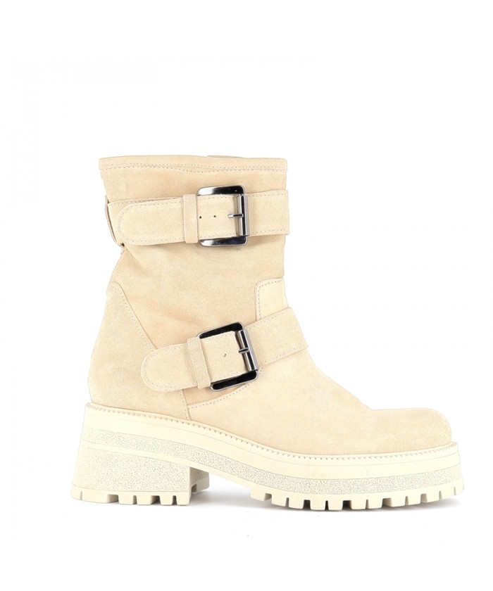 Boots Gemma Motarde Daim Beige