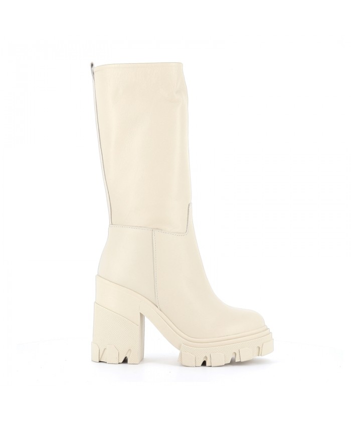 BOTTE MALOU CUIR BEIGE ECRU