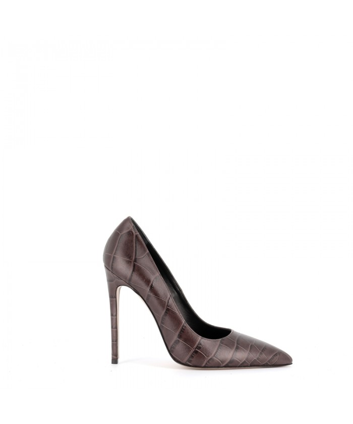 ESCARPIN HUDA 120 CROCO MARRON