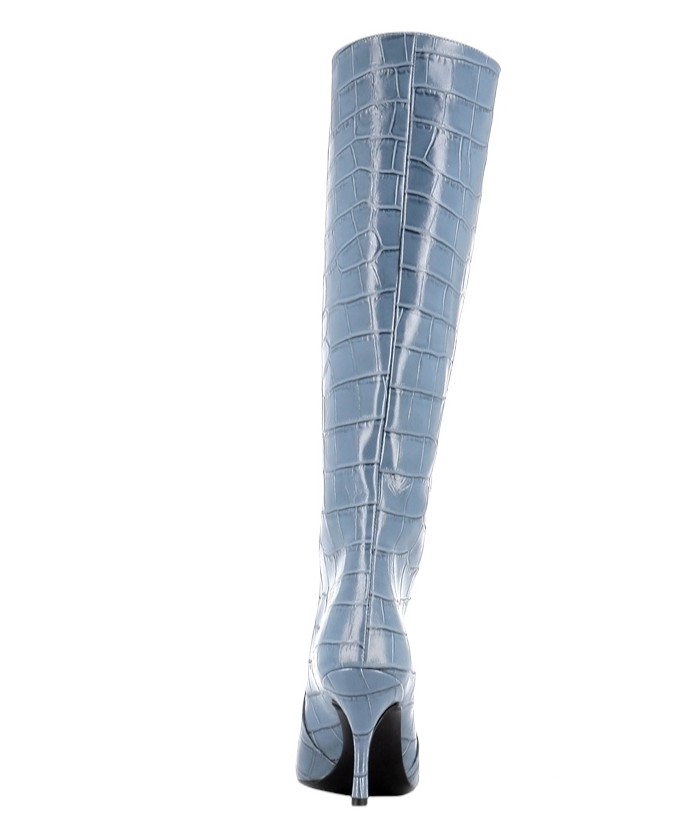 BOTTE SUNNY CUIR BLEU DENIM EFFET CROCO