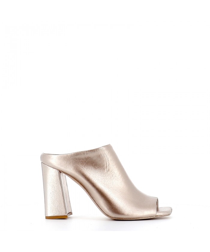 MULE LINDA CUIR LAMINE PLATINE