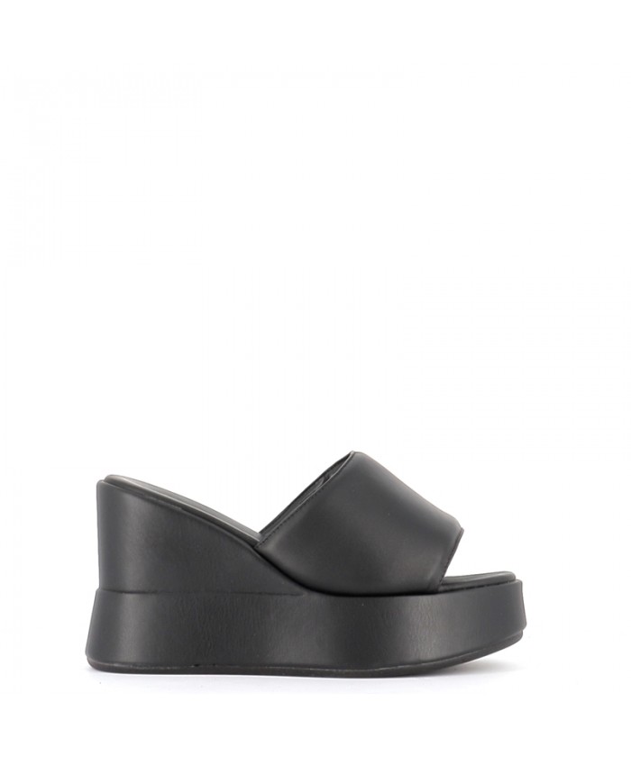 MULE MICA COMPENSEE CUIR NOIR