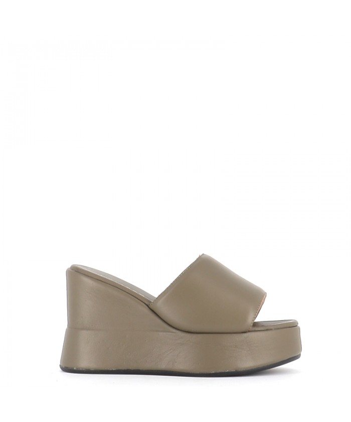 MULE MICA COMPENSEE CUIR KAKI