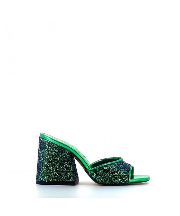 MULES TESLA CUIR GLITTER VERT