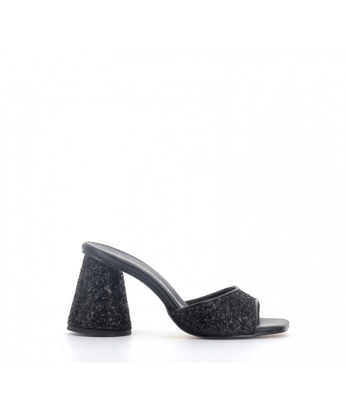 MULES SELLA CUIR GLITTER NOIR