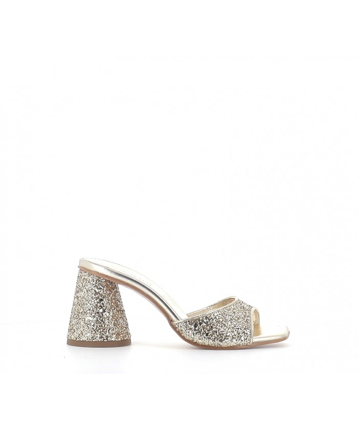 MULES SELLA GLITTER PLATINE