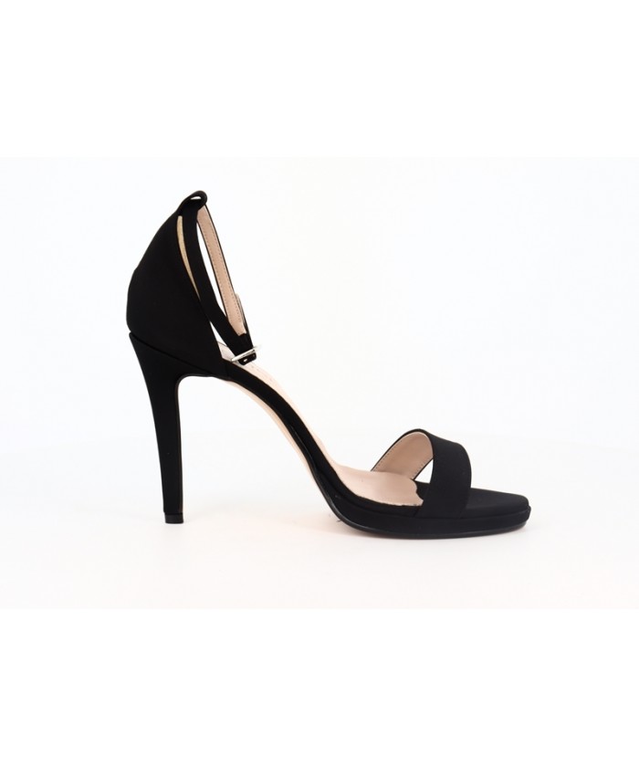 SANDALES A TALON SATIN NOIR